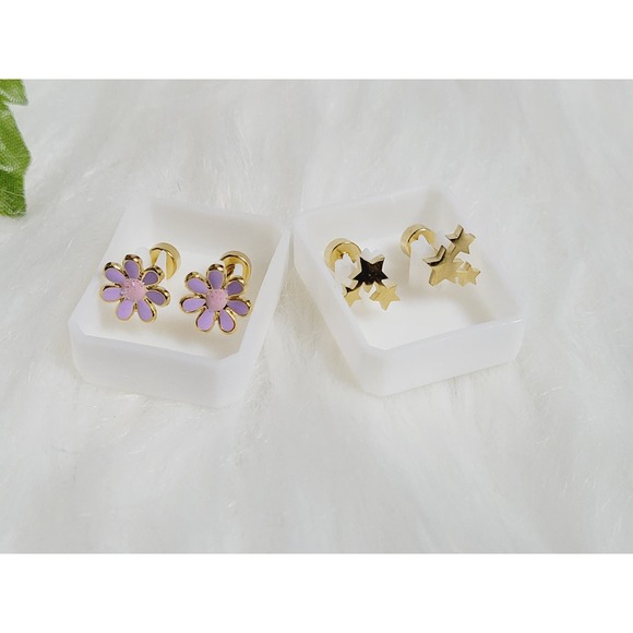 2 Sets of Star and Purple Flower Style Stainless Steel Earrings  02034 - Picture 1 of 10